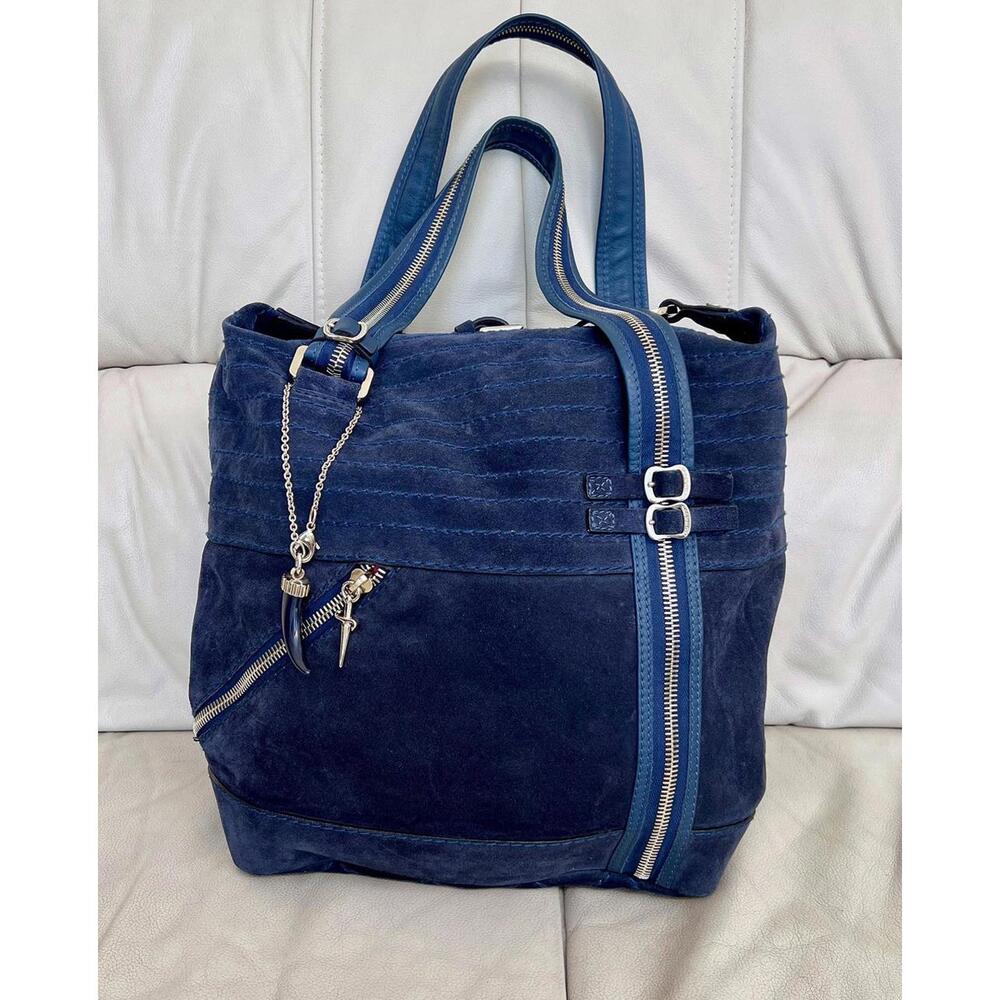 New Cesare Paciotti Italy Large Blue Suede Tote | Mixed Metal | Dust Bag | NWOT